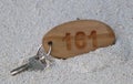 Door key of Beach villa in Maldives. Royalty Free Stock Photo