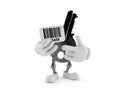 Door key character holding barcode Royalty Free Stock Photo