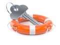 Door key in cloud shape with life buoy Royalty Free Stock Photo