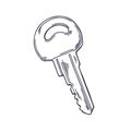 Door key, outlined engraving in vintage style. Etched drawing of modern unlocking apartment room item. Contoured Royalty Free Stock Photo