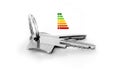 Door keys, house with energy efficiency rating Royalty Free Stock Photo