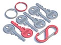 Door keys, key rings and carabiner 3D Royalty Free Stock Photo