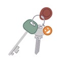 Door keys with keychain. Cartoon keys with keyring Royalty Free Stock Photo