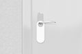 Door knob with blank doorhanger mock up. Empty white flyer mocku