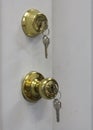 Door Knob and Lock with Keys on a Door Royalty Free Stock Photo