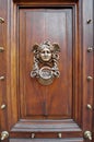 Door knocker. Wooden door in Rome, Italy. Wooden background