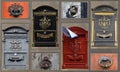 Door knockers and letter boxes, collage Royalty Free Stock Photo