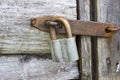 Door lock old rusty wooden background Royalty Free Stock Photo