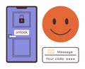 Secure Door Unlock via Code Message with Happy Face Emphasizing Successful Access Royalty Free Stock Photo