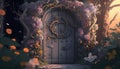 door with a magical garden, digital art illustration, Generative AI