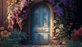 door with a magical garden, digital art illustration, Generative AI