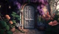 door with a magical garden, digital art illustration, Generative AI