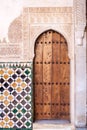 Door at Nasrid Palaces (Palacios Nazaries) at Alhambra in Granada, Spa Royalty Free Stock Photo