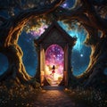 door in the night fairy at a magical doorway to the fairy kingdom in an enchanted forest