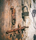 The door of the old barn and padlock