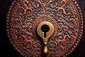 Door old closeup key security wooden hole vintage antique keyhole lock metallic wood Royalty Free Stock Photo