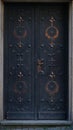 door. old wooden Front Door of a Traditional European Town House. Big Double Arch Door Royalty Free Stock Photo