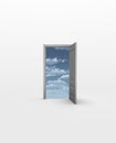 Door opens to Sky in white Royalty Free Stock Photo