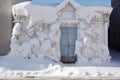 door partially covered by snowdrift