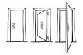 door set 3 vector simple hand draw sketch, close open