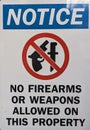 Door Sign showing no firearms or weapons beyond this point