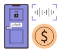 Door with Smart Lock, Voice Command, and Dollar Sign Representing Security and Financial Concept Royalty Free Stock Photo