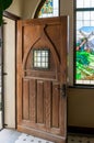 Door and stained glass window of the Goerke House