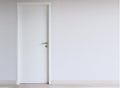 Door with stainless steel handle on white wood door. Royalty Free Stock Photo