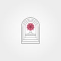 Door and sunset palm tree vector logo symbol minimal illustration design, line art style