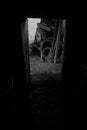 The door to the abandoned barn, shot from the inside. Royalty Free Stock Photo