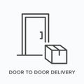 Door to door delivery line icon. Vector outline illustration of safe courier service. Contactless transportation front