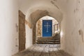 Door to the Greek Church of St. Michael on the Lane signs of the zodiac at night in on old city Yafo in Tel Aviv-Yafo in Israel Royalty Free Stock Photo