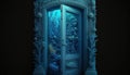 door with underwater scene, digital art illustration, Generative AI
