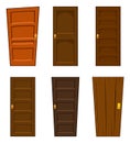 Door vector set isolated on white background. Collection of cartoon home design element. Brown closed wood doorway in different