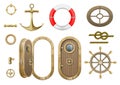 Wooden ship elements set door and porthole Royalty Free Stock Photo