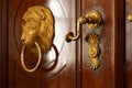 Doorhandle of door at Great dining room inside castle of Lubomirski in Lancut. Poland Royalty Free Stock Photo