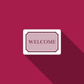 Doormat with the text Welcome icon isolated with long shadow. Welcome mat sign. Flat design. Vector