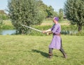 Close up of medieval sword training