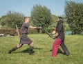 Close up of medieval sword training