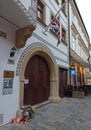 Doors of the British Embassy in Bratislava, flag at half-staff, flowers and candle  (September 13, 2022), Slovakia Royalty Free Stock Photo