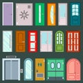 Doors design furniture elements doorway front entrance to house building in flat style doorstep illustration isolated on