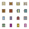 Doors front filled outline icons set