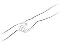 The doors of the hand are a black line. Holding hands. Royalty Free Stock Photo