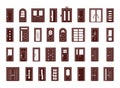 Doors. interior and exterior objects doors for living room and different buildings entrance or exit gate vector symbols