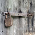 Doors locked with rusty padlock