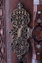 Doors with mother-of-pearl inlay in mosque. Wooden decorative element - turkish pattern Royalty Free Stock Photo