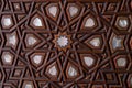 Doors with mother-of-pearl inlay in mosque. Wooden decorative element - turkish pattern Royalty Free Stock Photo