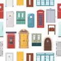 Doors set house doorway front entrance to house and building in flat style doorstep decoration elements illustration