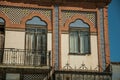 Doors to balcony on building with ceramics tiles at Merida Royalty Free Stock Photo