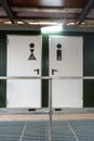 Doors from toilets next to a construction site Royalty Free Stock Photo